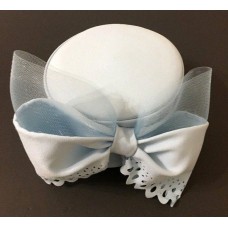 WHITTALL & SHON Hat 221/2" Light Blue Eyelet Mesh Bow Church Derby Special  eb-88053121